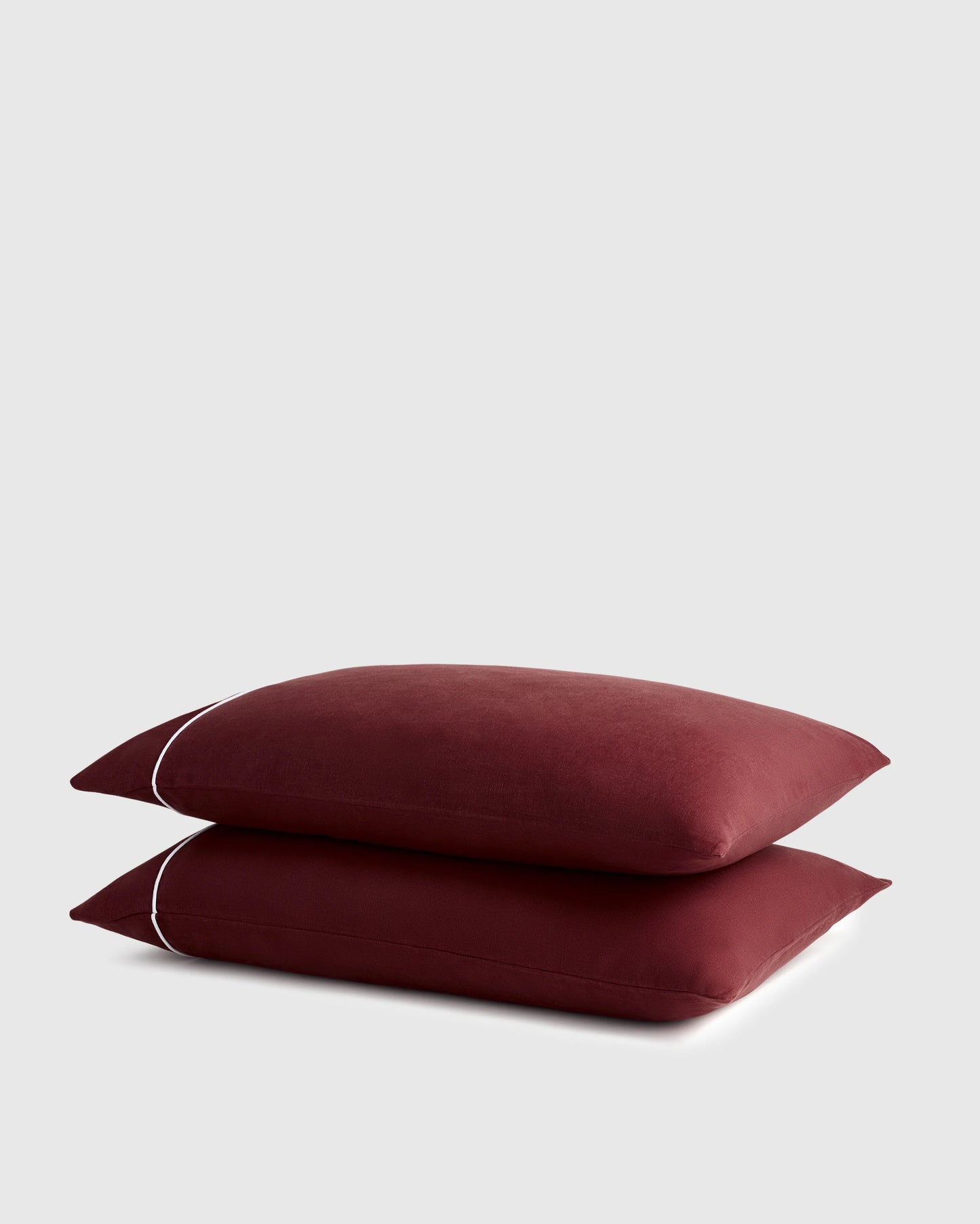 European Linen Piped Pillowcase Set - Standard / White/Cherry