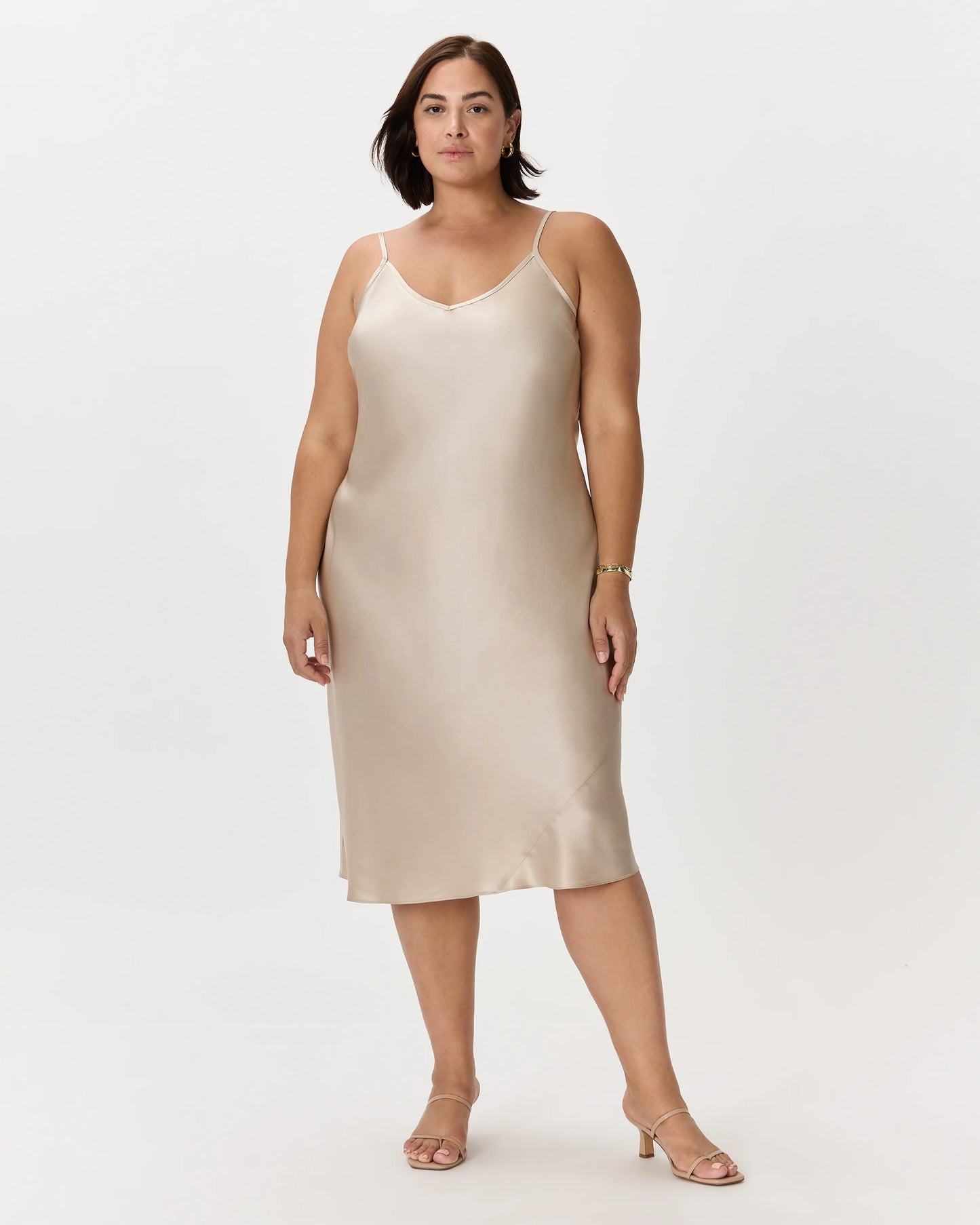 100% Washable Silk Slip Dress - 1X / Champagne