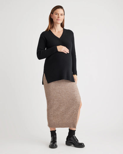 Mongolian Cashmere Ribbed Side Zip Maternity Sweater - XS / Heather Vintage Pink