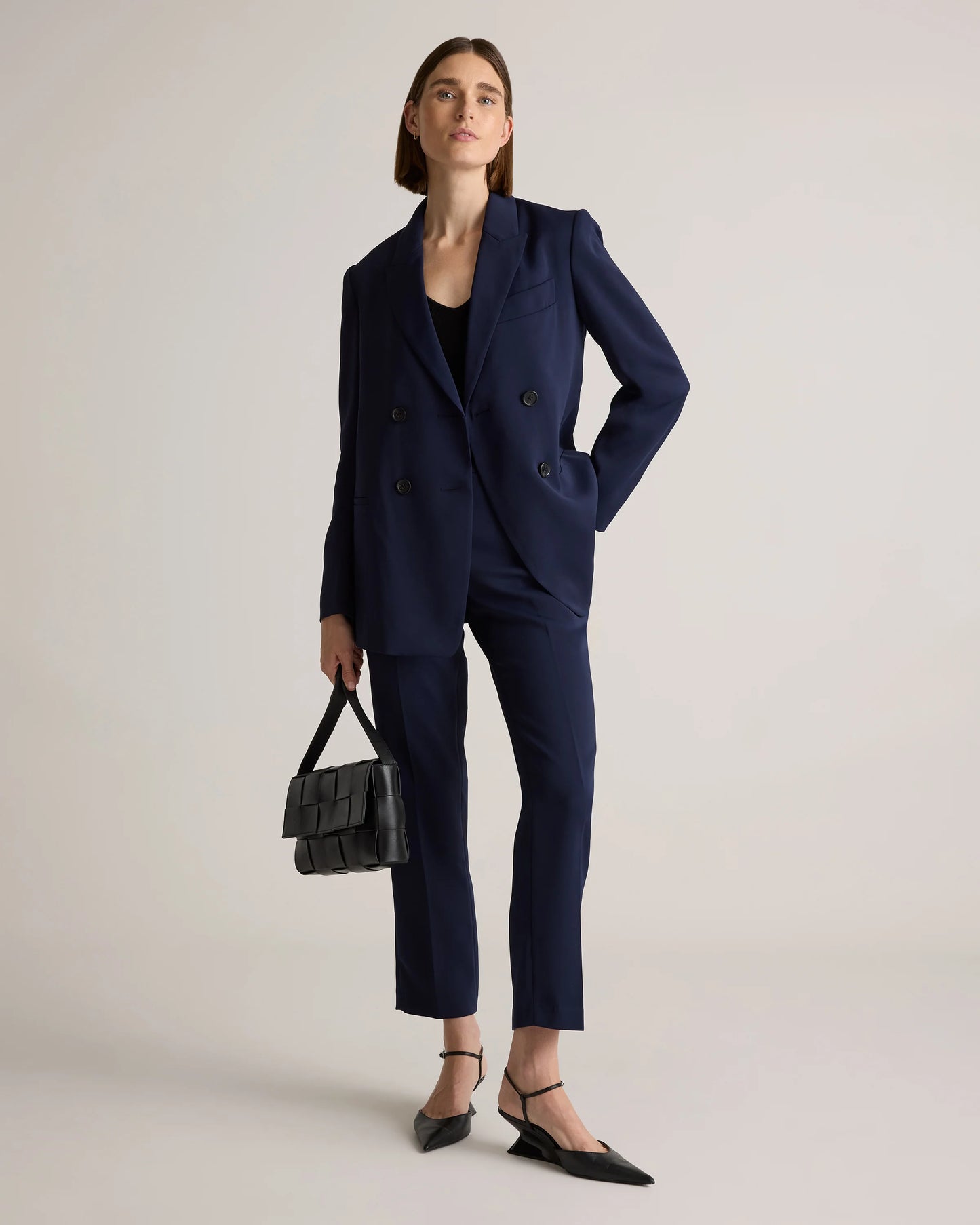 Stretch Crepe Relaxed Double-Breasted Blazer - XS / Sand