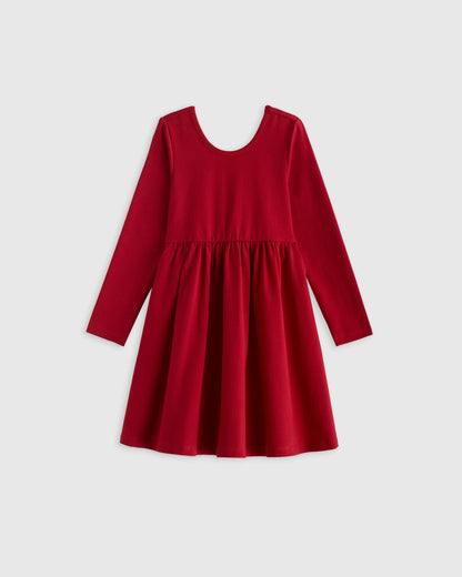 Organic Cotton Long Sleeve Skater Dress - 2T / Red Poppy Garden