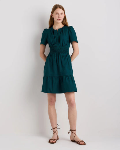 100% Organic Cotton Poplin Tiered Mini Dress - XS / Riviera Blue Heirloom Floral