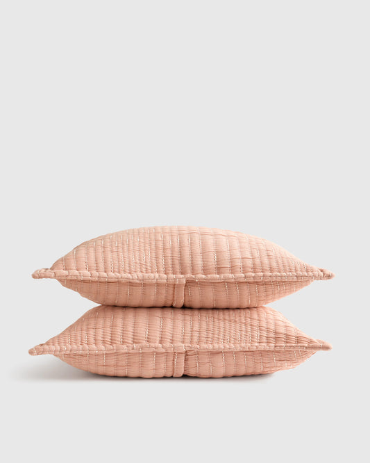 Organic Cotton Channel Stitch Sham Set - Standard / Coral Pink