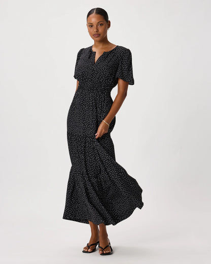 Washable Stretch Silk Tiered Maxi Dress - XS / Navy