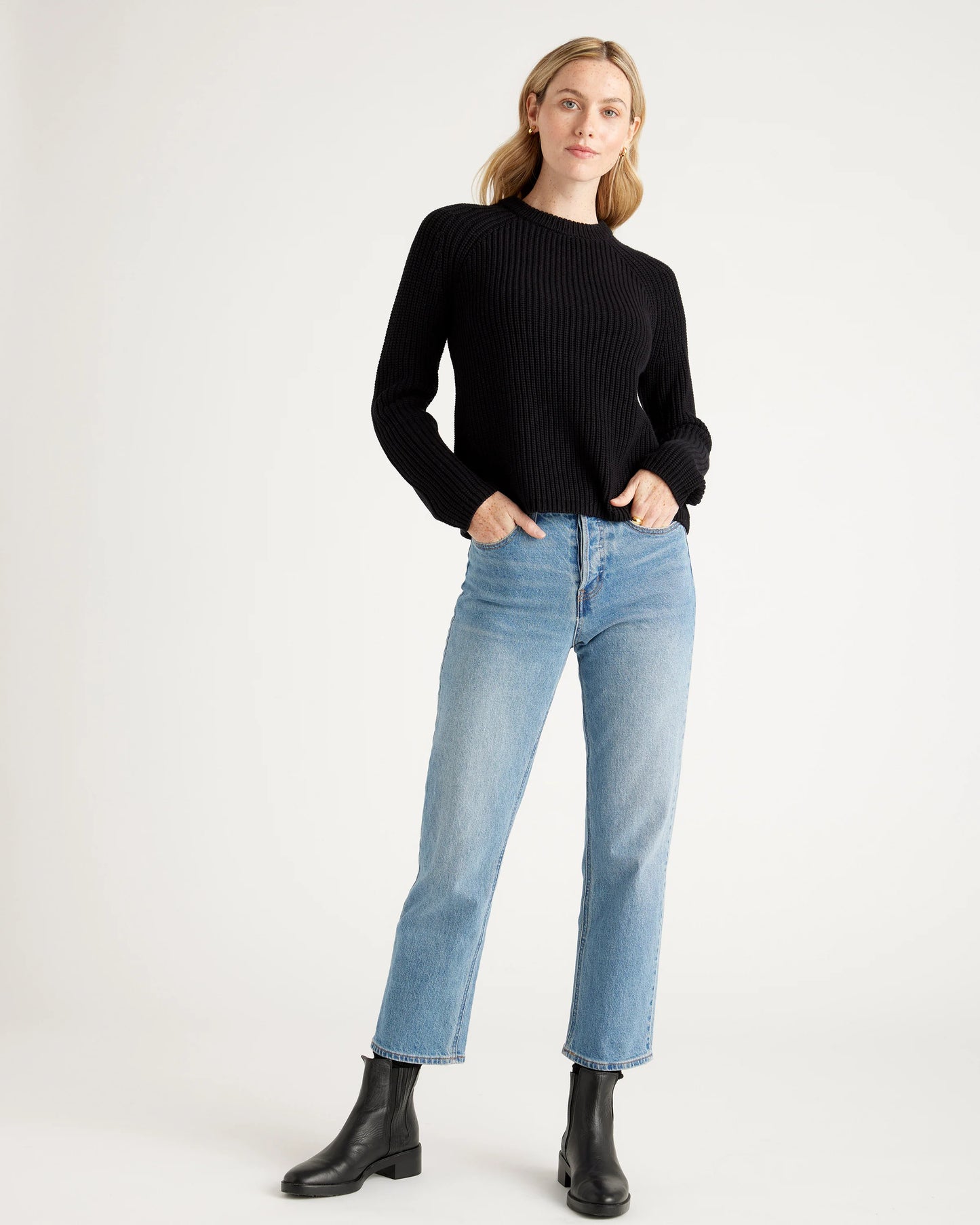 100% Organic Cotton Fisherman Crew Sweater - XS / Sapphire Blue