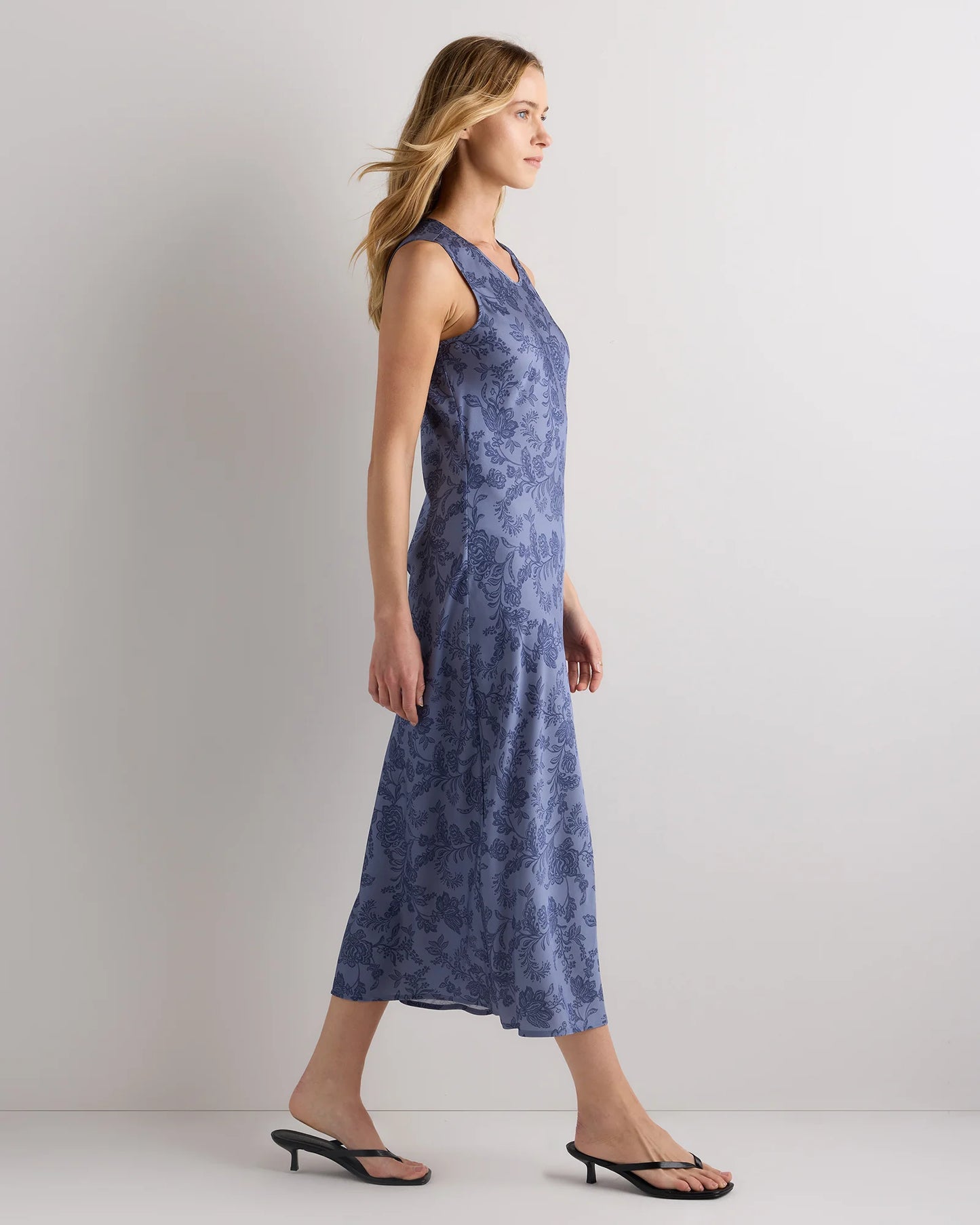 Washable Stretch Silk Tank Midi Dress - XS / Cordovan Red Hibiscus