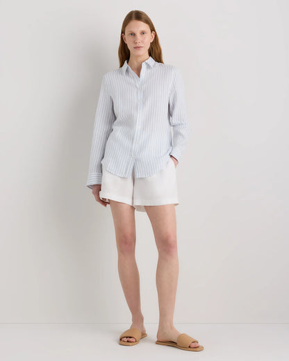 100% European Linen Long Sleeve Shirt - XS / Blue Pinstripe