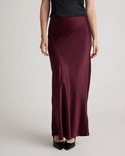 100% Washable Silk Maxi Skirt - XS / Navy