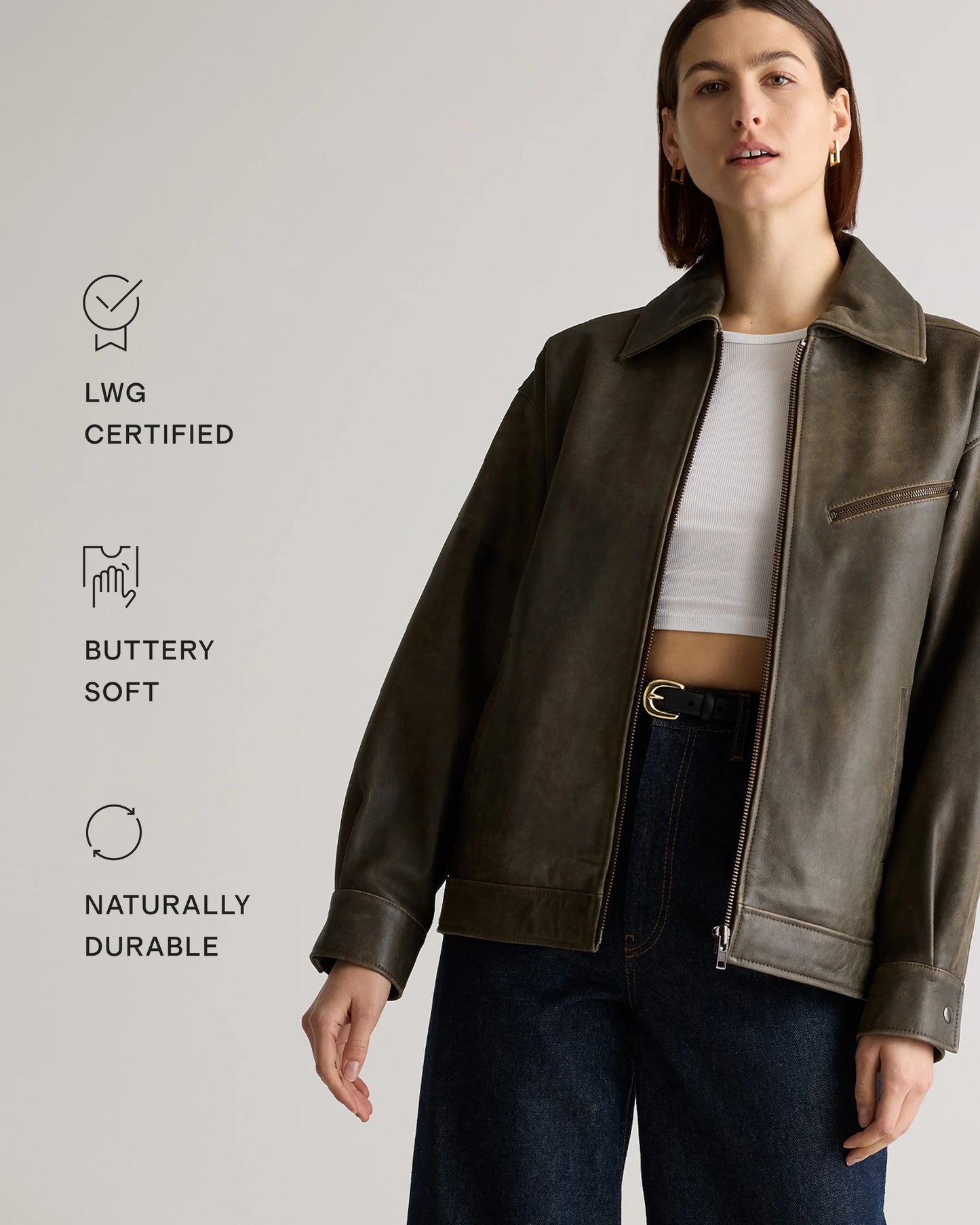 100% Leather Oversized Bomber Jacket - XS / Rich Brown