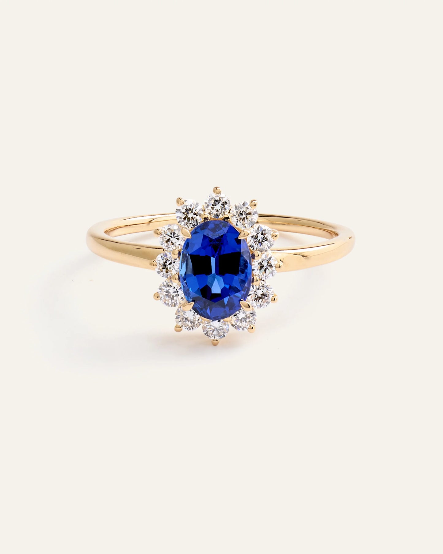 14K Gold Lab Grown Diamond and Blue Sapphire Halo Ring - 4 / Yellow Gold