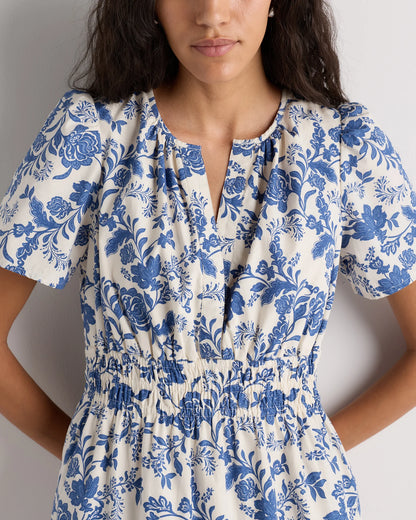 100% Organic Cotton Poplin Tiered Maxi Dress - XS / Riviera Blue Heirloom Floral