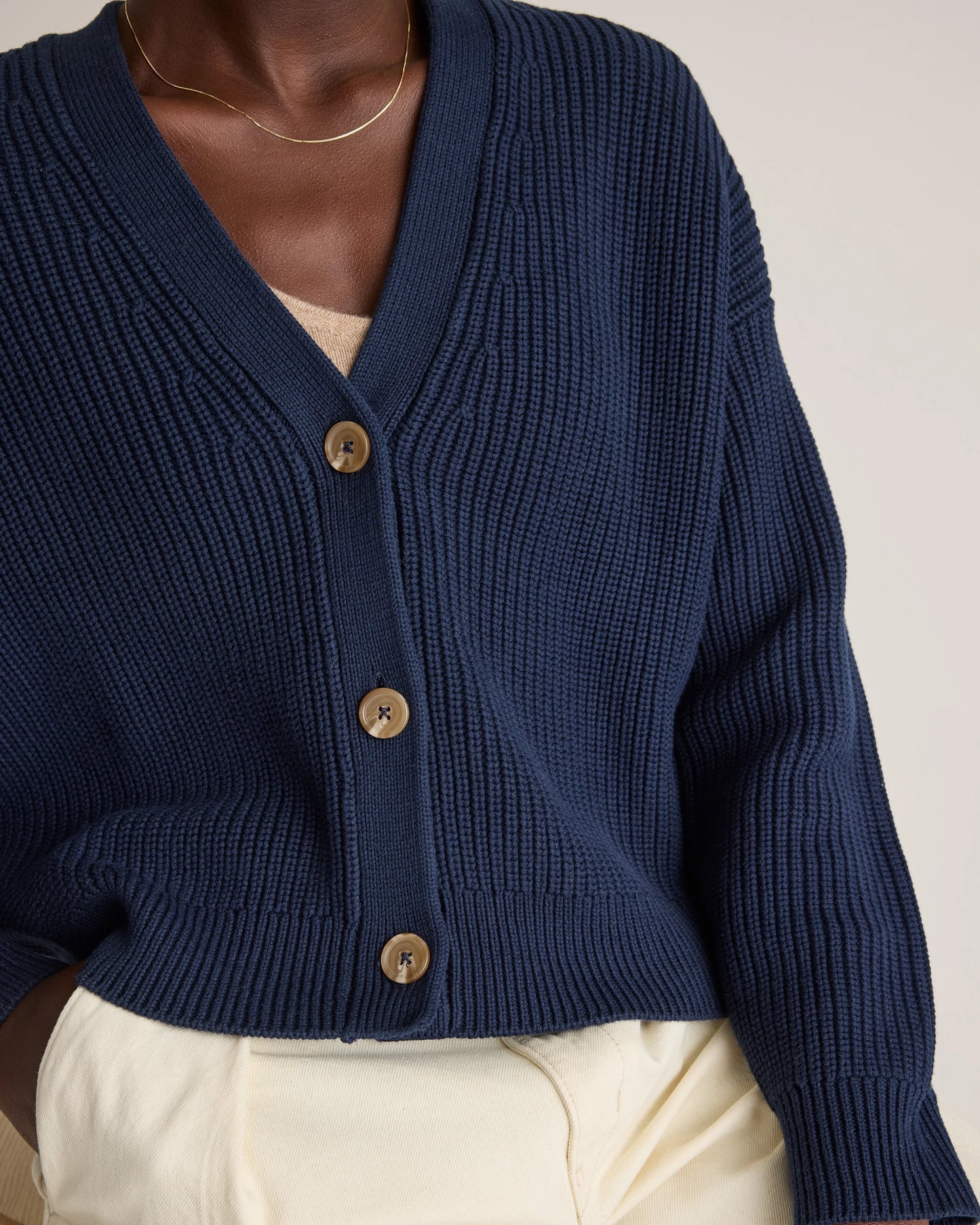 100% Organic Cotton Fisherman Boxy Cropped Cardigan - XS / Sapphire Blue