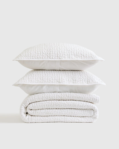 Organic Cotton Hand Stitched Quilt Set - Twin / Stone