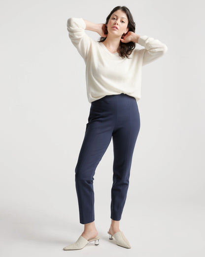 Ultra-Stretch Ponte Pintuck Ankle Pants - XS / Ecru