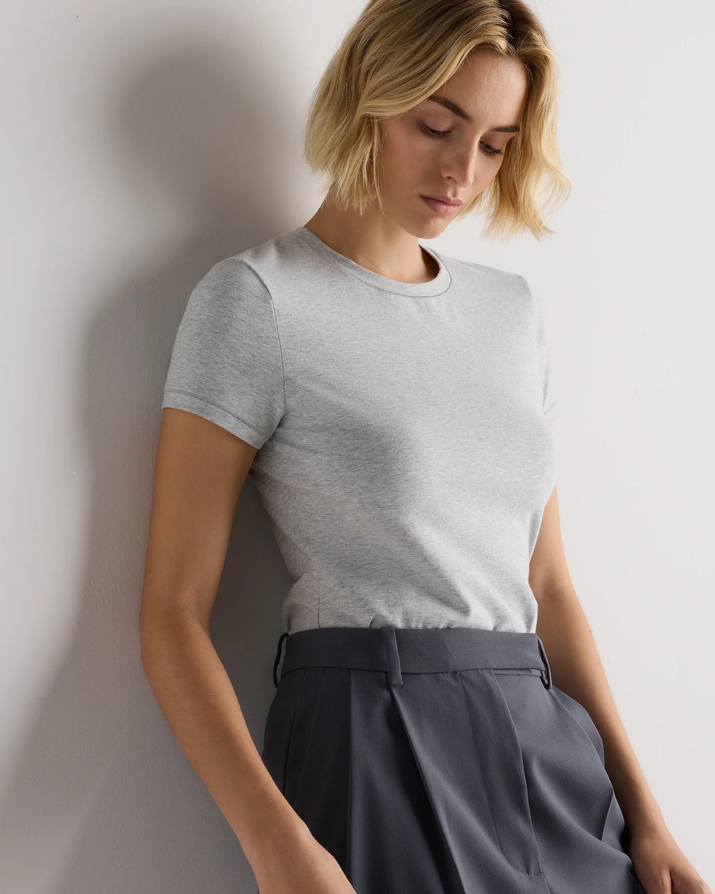 Stretch Cotton Jersey Fitted T-Shirt - XS / Heather Grey