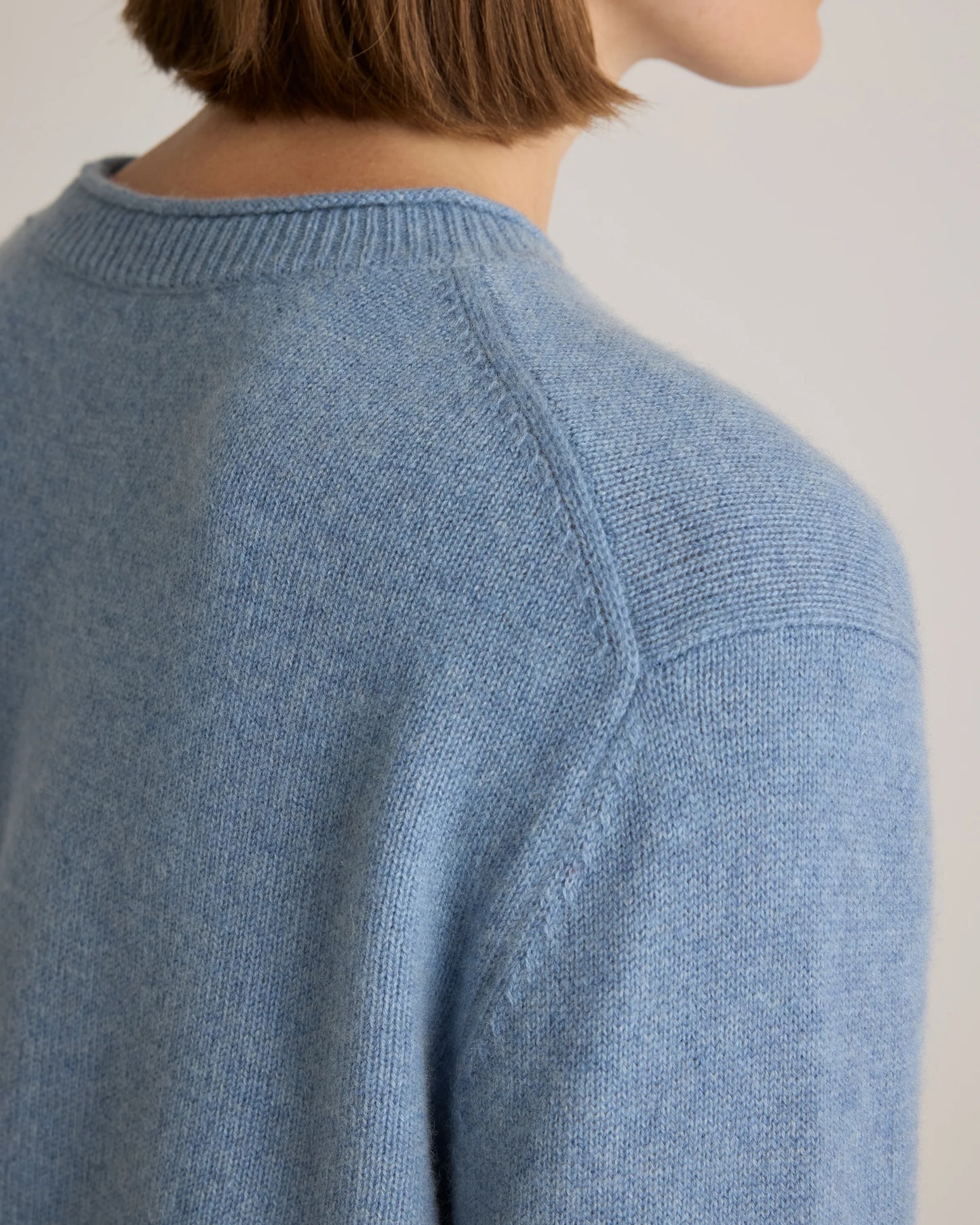 Mongolian Cashmere Boxy Crewneck Sweater - XS / Faded Denim/Brown/Ivory Variegated Stripe