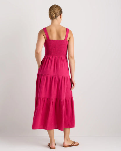 100% Organic Cotton Gauze Smocked Sleeveless Maxi Dress - XS / Blue Gingham