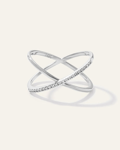 14K Gold Diamond Pave Crossover Ring - 4 / Yellow Gold