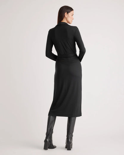 100% Silk Jersey Midi Wrap Dress - XS / Crimson Prism