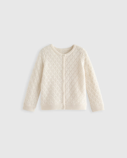 Washable Cashmere Pointelle Cardigan - 5T / Ivory