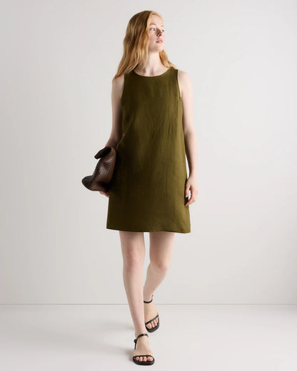 100% European Linen Tank Mini Dress - XS / Martini Olive