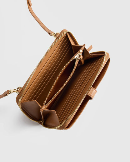 Italian Leather Phone Wallet Crossbody - One Size / Cognac