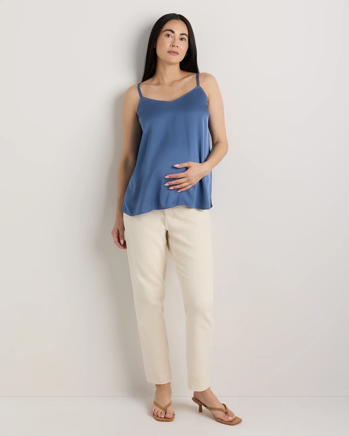 Washable Stretch Silk V-Neck Maternity Cami - XS / Moonstone Blue