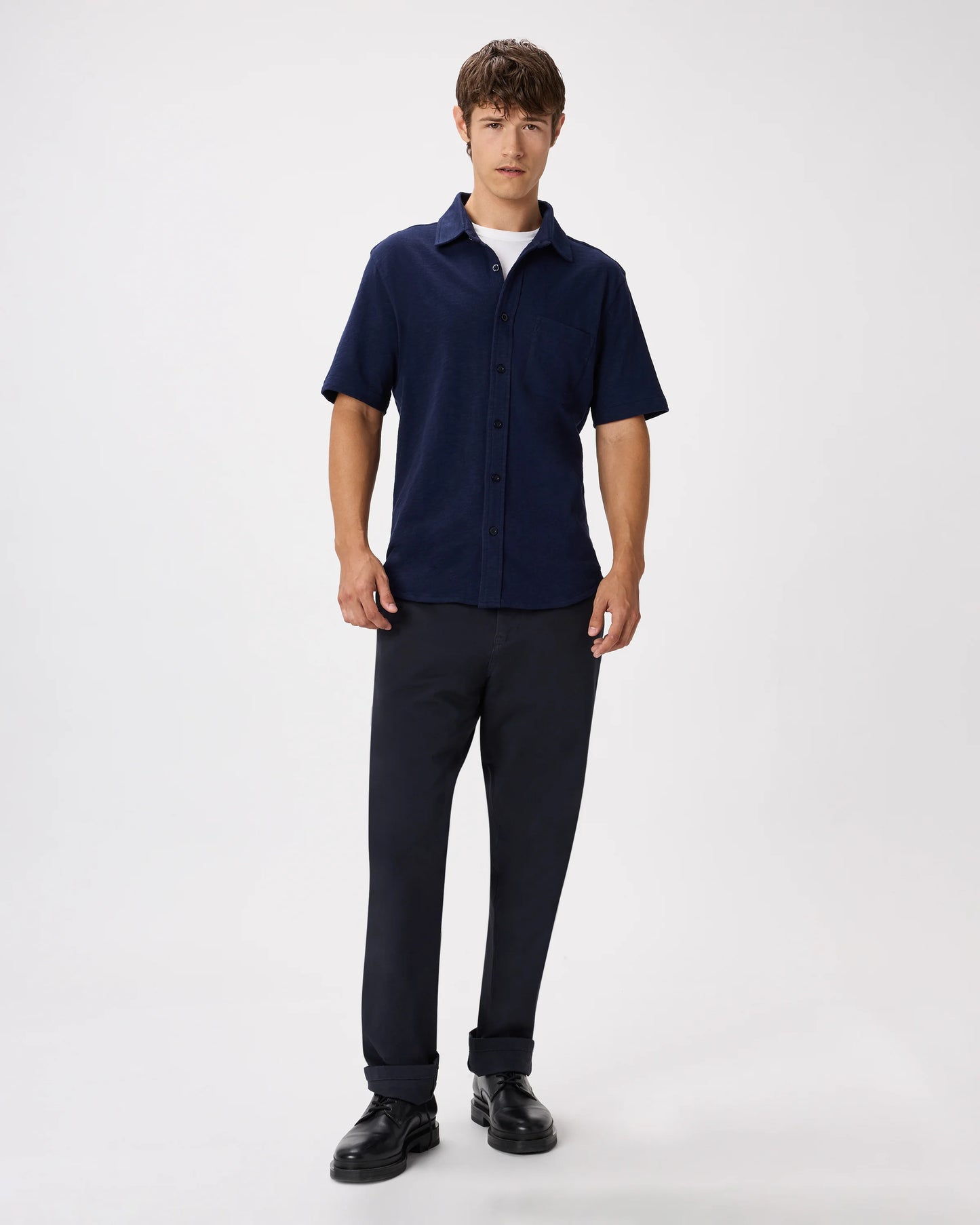 100% Organic Cotton Slub Short Sleeve Button Up Shirt - S / Heather Grey