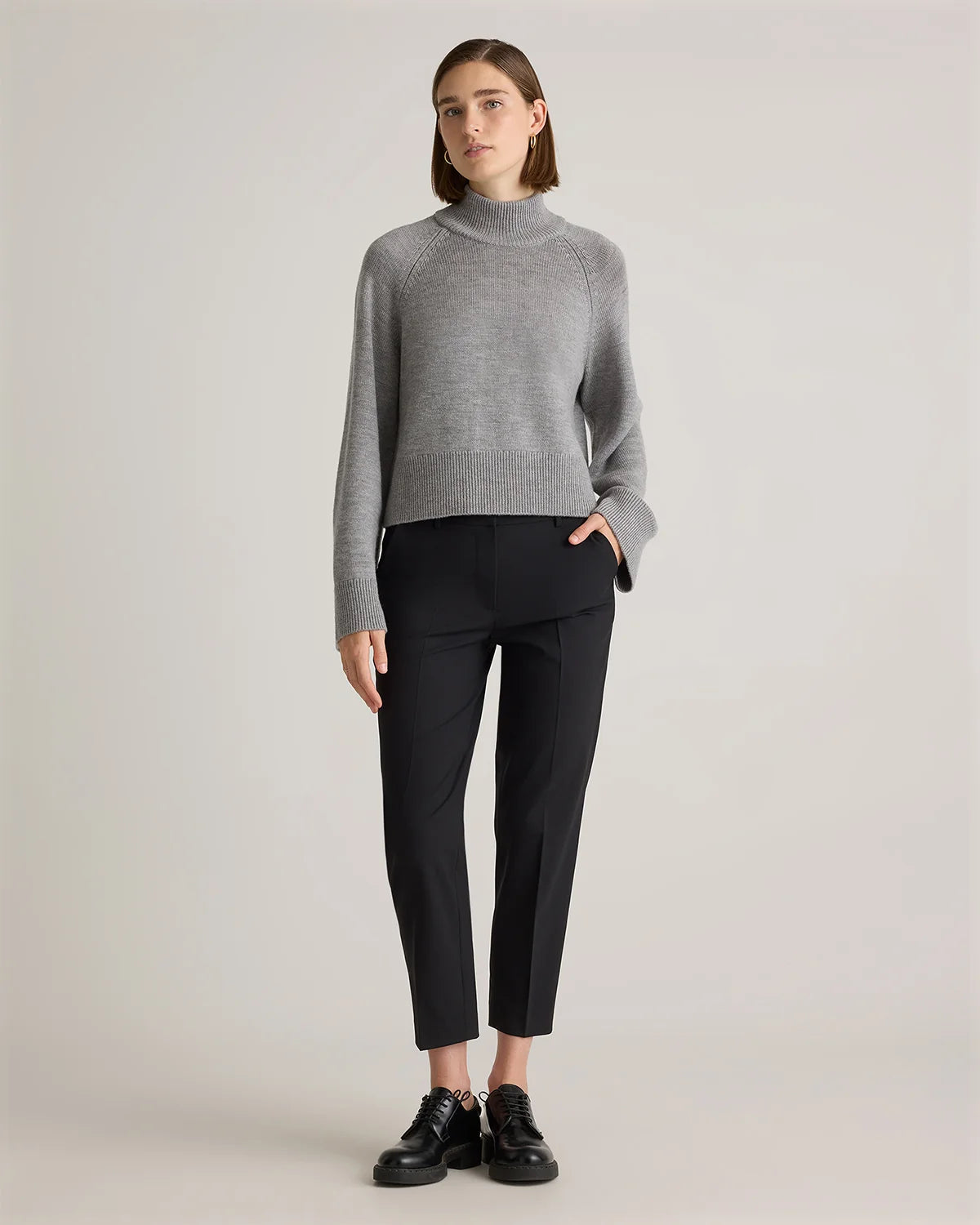 Australian Merino Wool Cropped Mock Neck Sweater - XS / Heather Bone