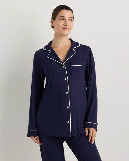 Bamboo Jersey Maternity Long Sleeve Pajama Set - XS / Nocturnal Green