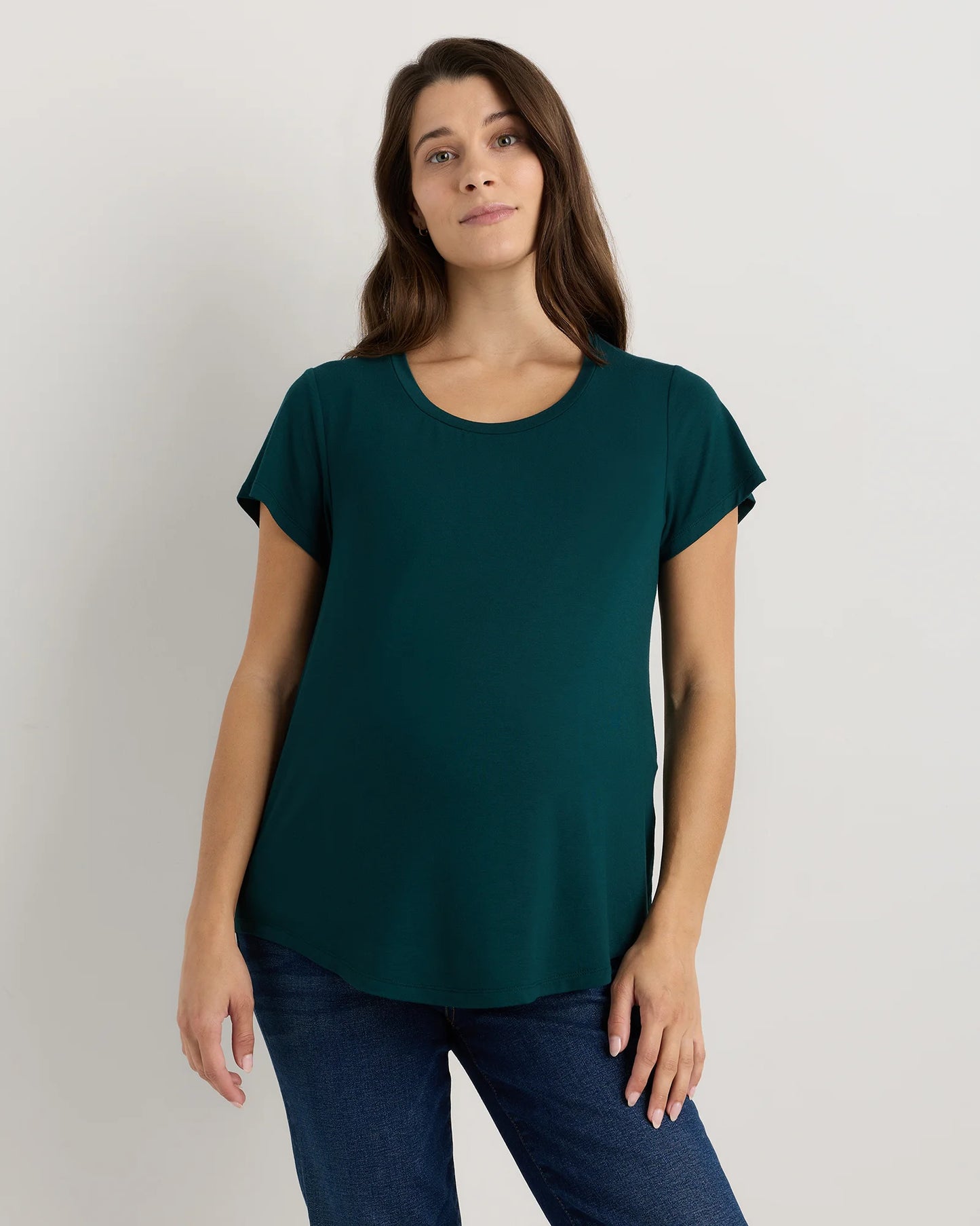 Bamboo Jersey Nursing Scoop Neck Tee - XS / Nocturnal Green