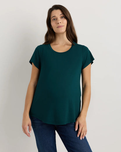 Bamboo Jersey Nursing Scoop Neck Tee - XS / Nocturnal Green