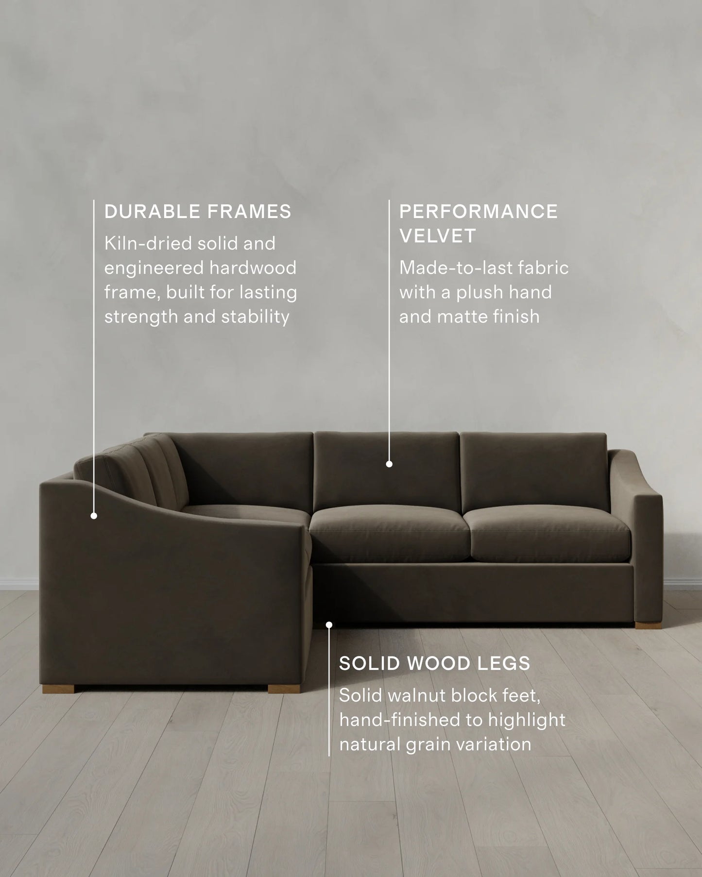Hollis Slope Arm L Sectional in Performance Velvet - 110x110 / Gunmetal