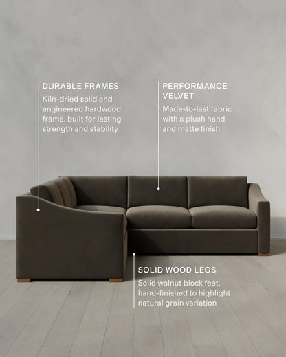Hollis Slope Arm L Sectional in Performance Velvet - 110x110 / Gunmetal