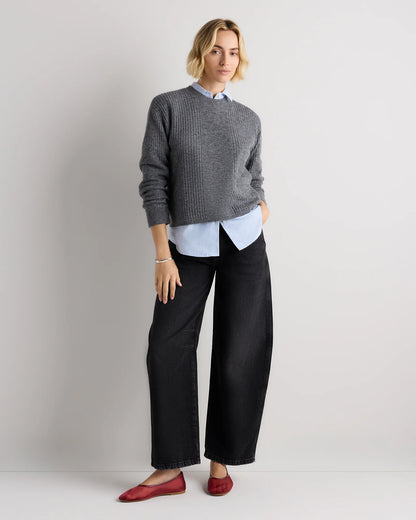 Lightweight Baby Alpaca Ribbed Crewneck - XS / Smoked Charcoal