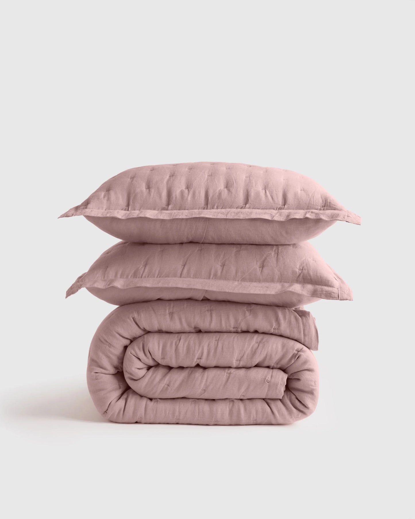 European Linen Dream Quilt Set - Twin / Dusty Olive