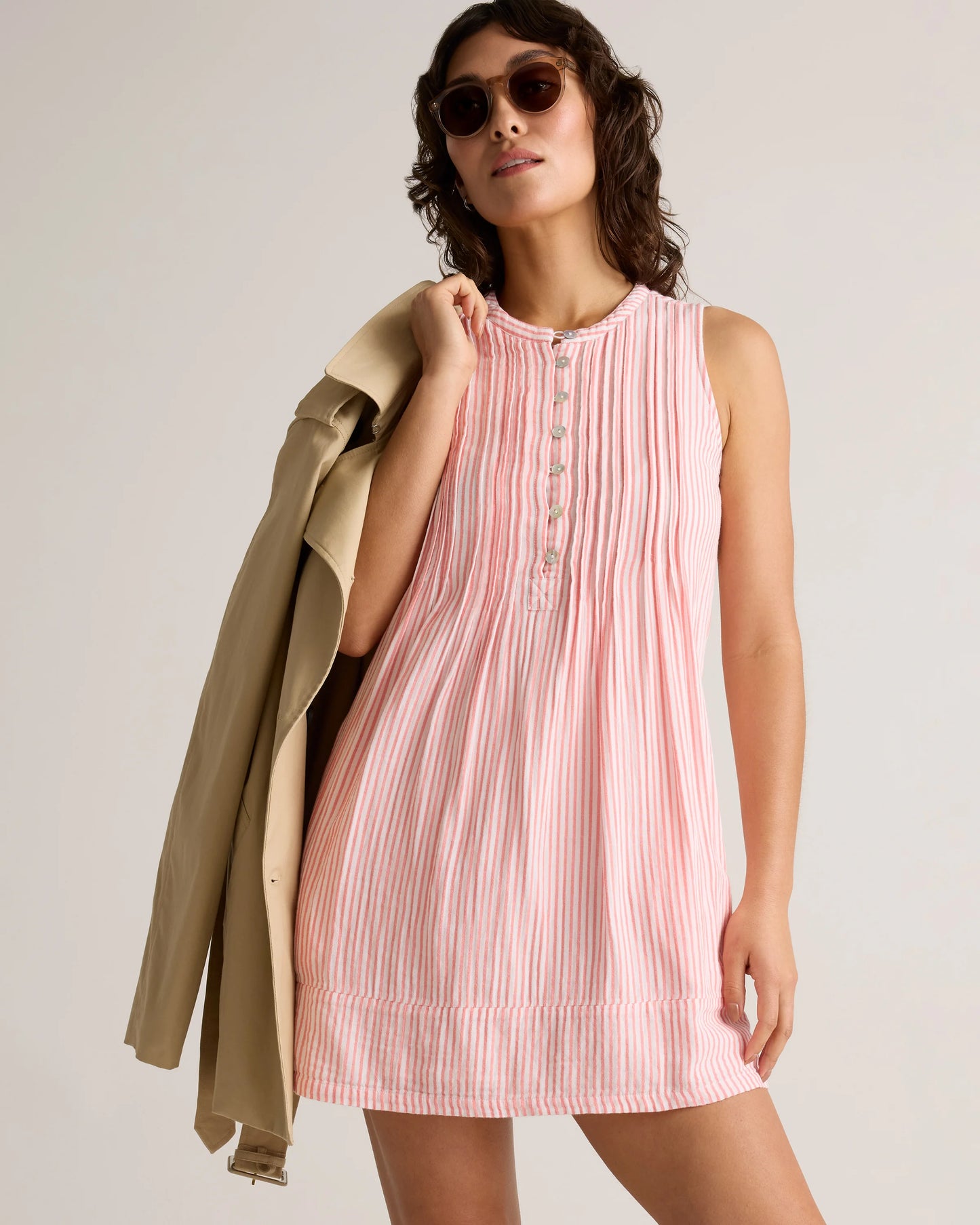100% Organic Cotton Gauze Sleeveless Swing Dress - XS / Amaranth Pink