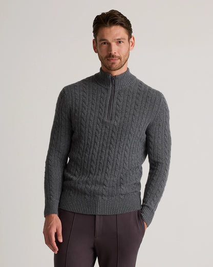 Luxe Baby Cashmere Cable Quarter Zip Sweater - S / Pearled Ivory