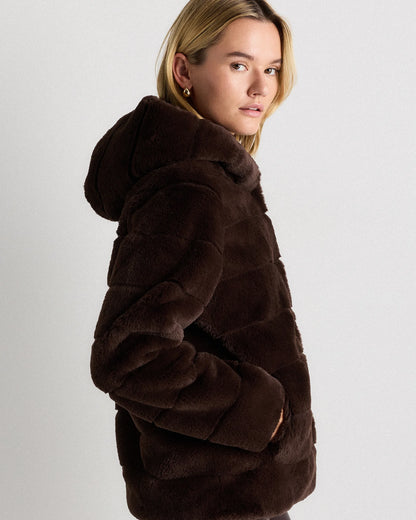 Hooded Faux Fur Jacket - XS / Black