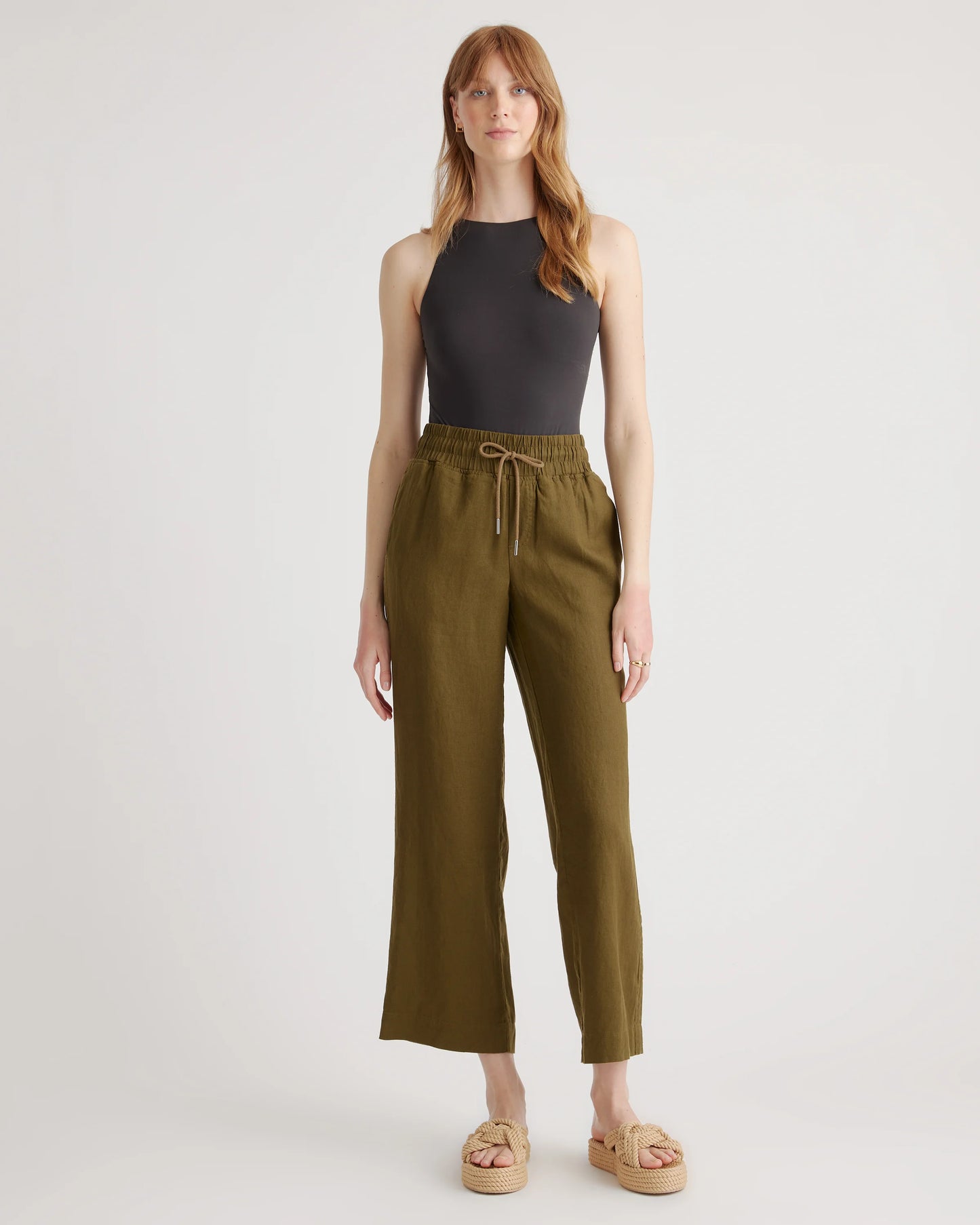 100% European Linen Wide Leg Pants - XS / Flax