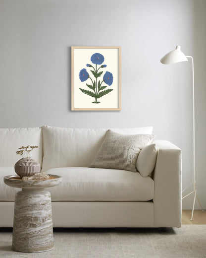 Blue Mughal Poppy Antique Print - 21.25"x26.25" / White