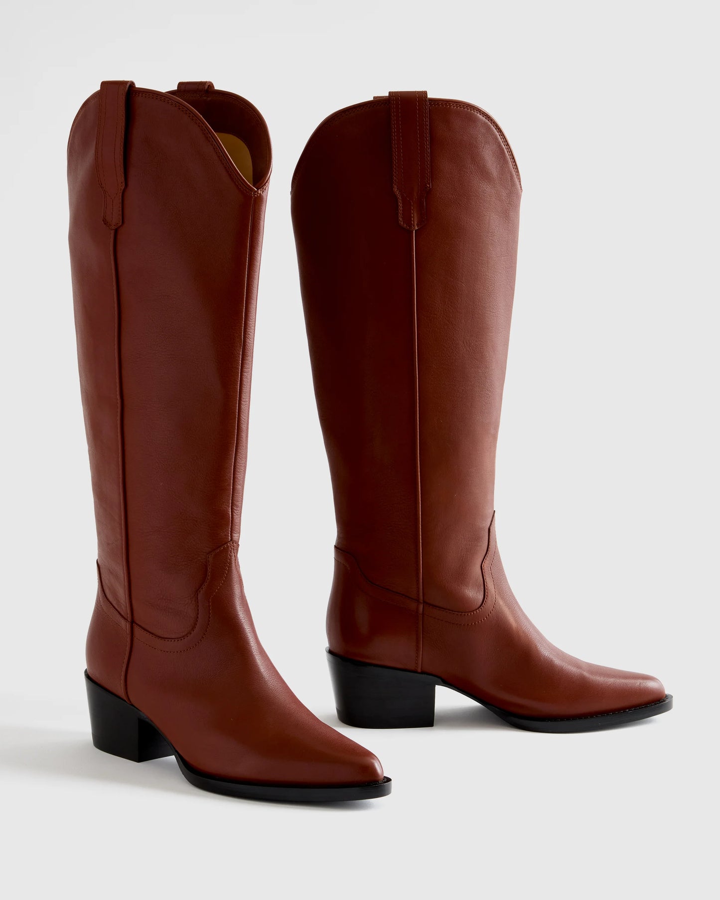 Italian Leather Tall Western Boots - 5 / Black