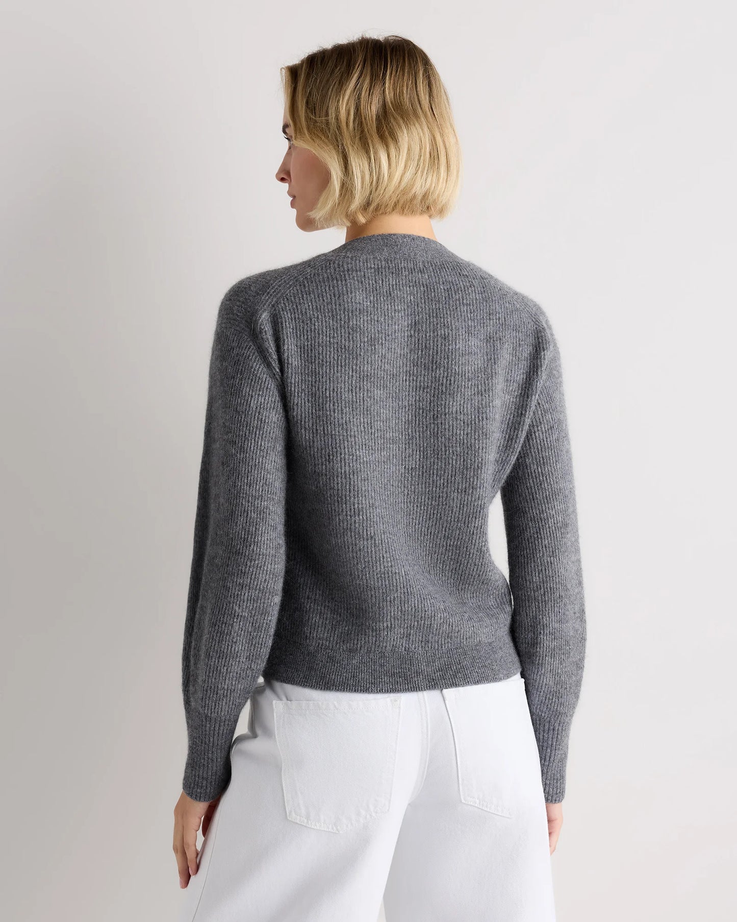 Lightweight Baby Alpaca Cropped V-Neck Cardigan - XS / Smoked Charcoal