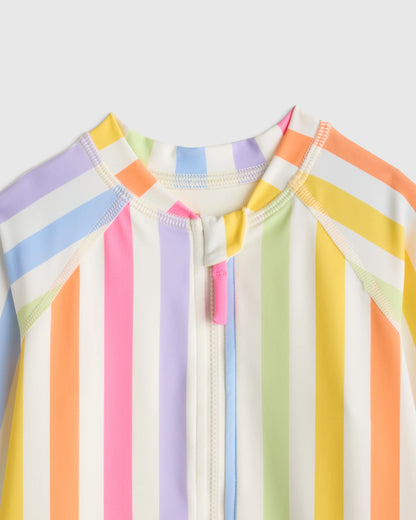 Long Sleeve Zip-Up Rash Guard One-Piece - 2T / Peri Beach Stripe