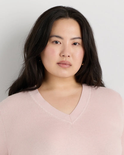 Lightweight Cotton Cashmere V-Neck Sweater - 1X / Black