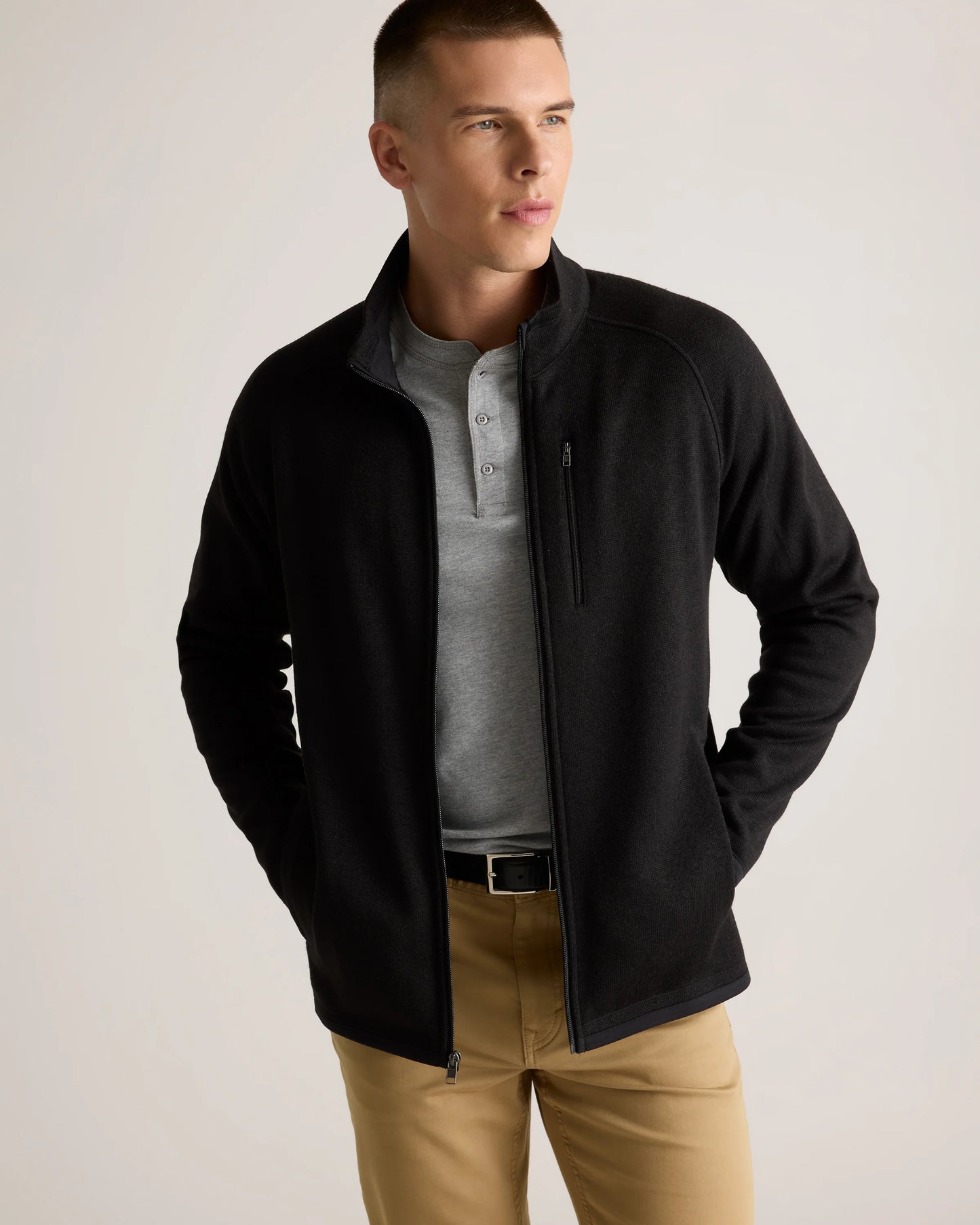 Sweater-Knit Fleece Full-Zip Jacket - XS / Heather Mineral Green
