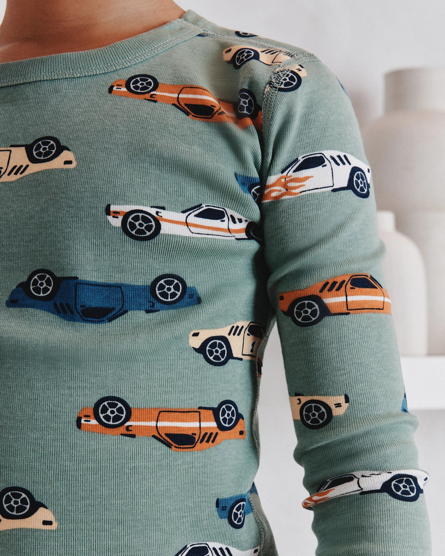100% Organic Cotton Long Sleeve and Pant Pajama Set - 6 / Navy Stripe