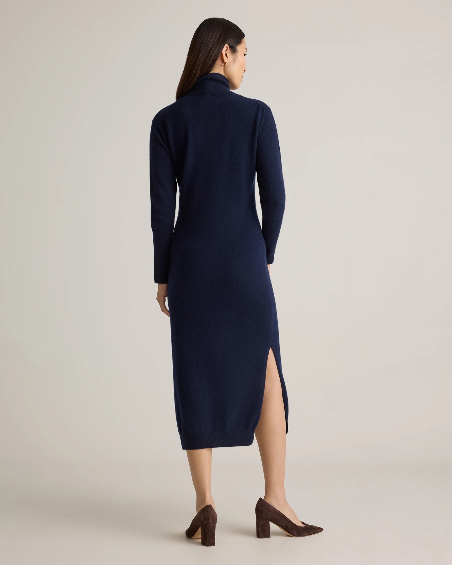 Mongolian Cashmere Turtleneck Midi Sweater Dress - XS / Charcoal