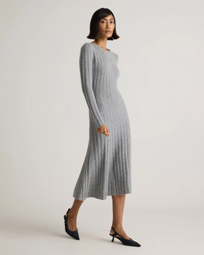 Mongolian Cashmere Wide-Rib Midi Dress - XS / Black