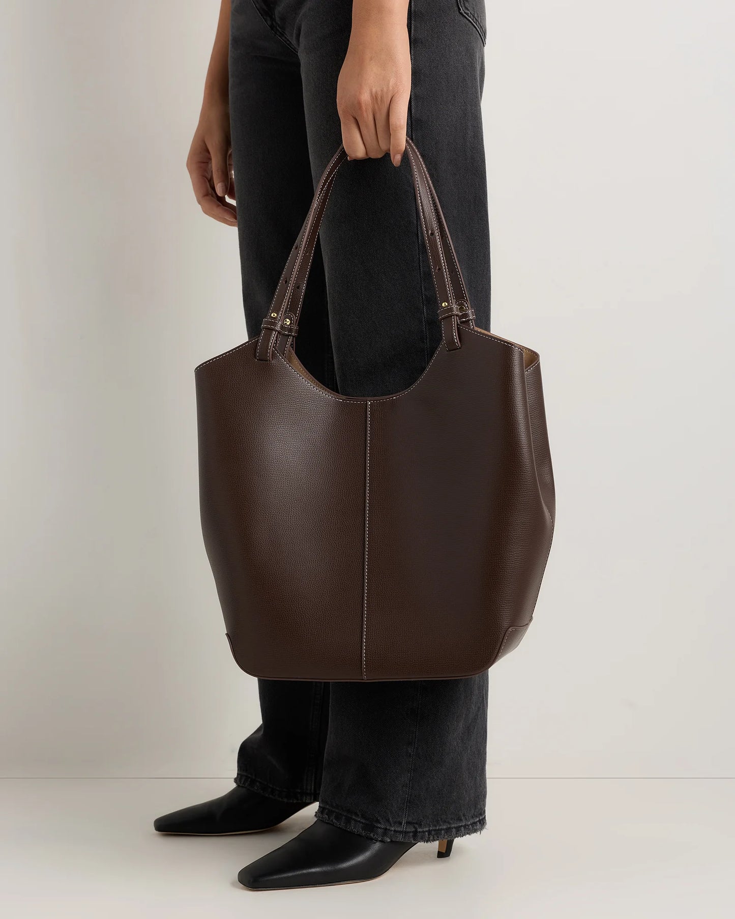Italian Leather Trapeze Tote - One Size / Dark Brown